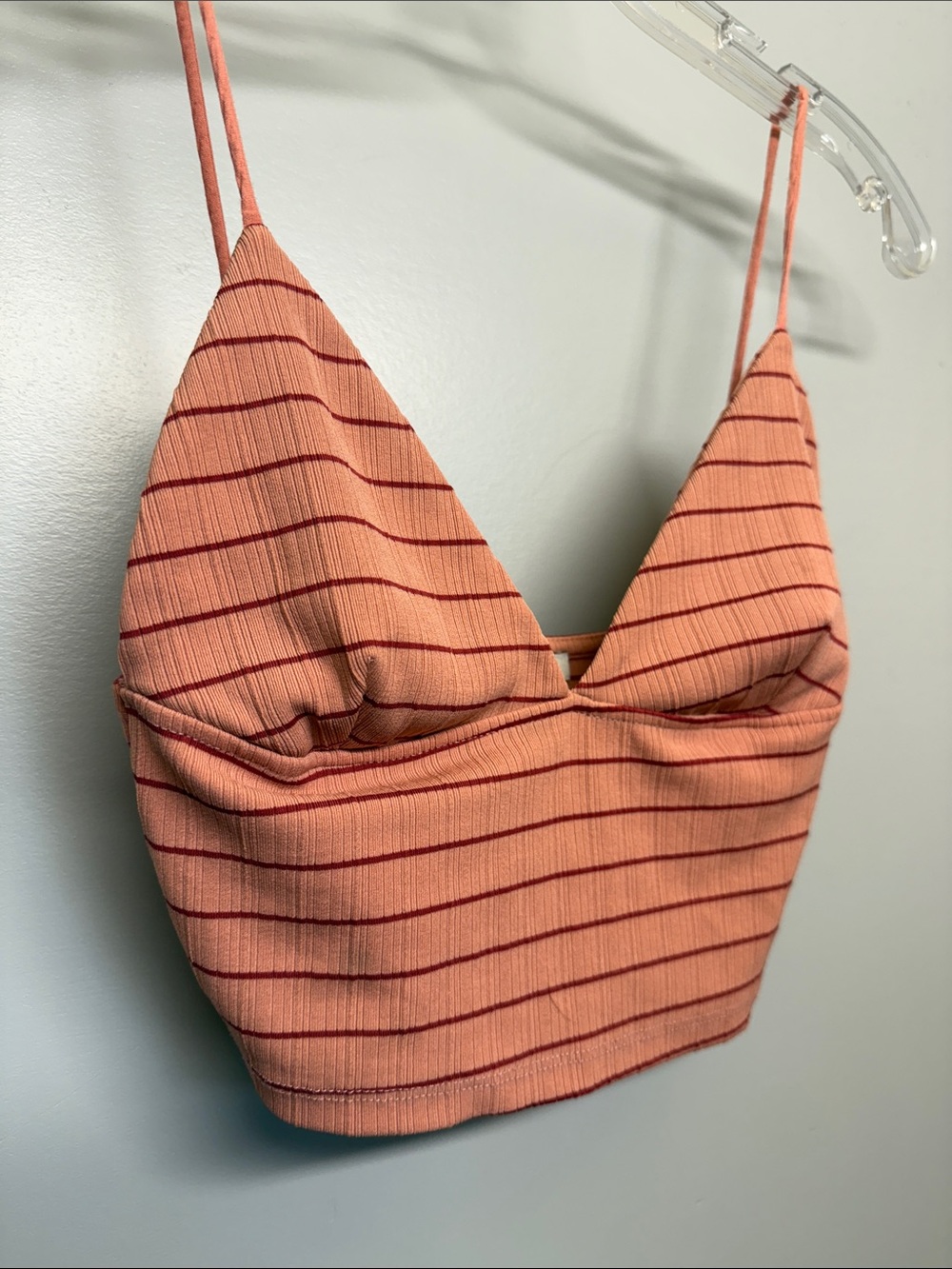Zara Coral Striped V-Neck Crop Cami - Picture 2 of 4